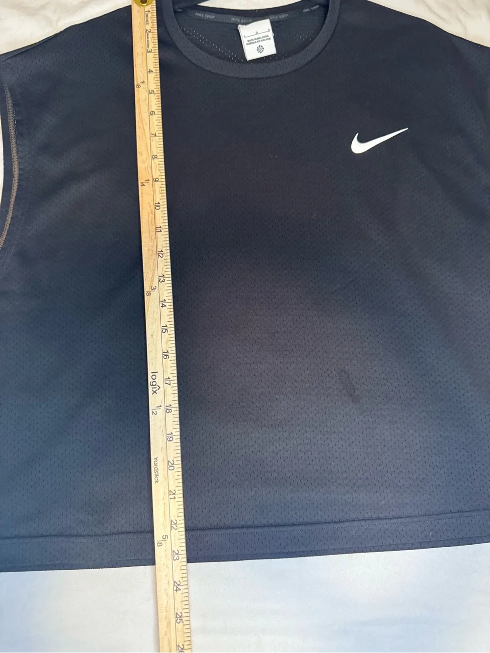 Nike swim men’s cropped Black Muscle Tank with White Swoosh size large